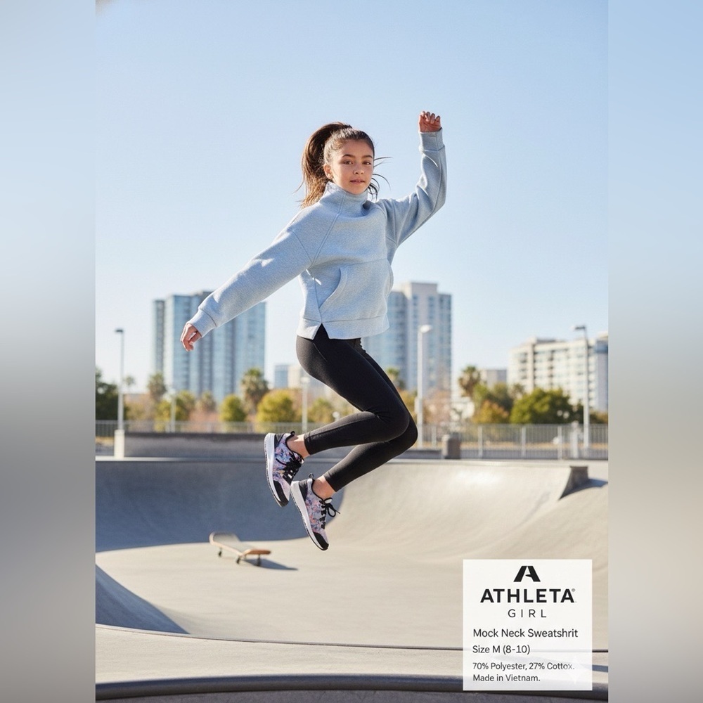 Athleta Girl Blue Mock-Neck Sweatshirt size M (8-10)